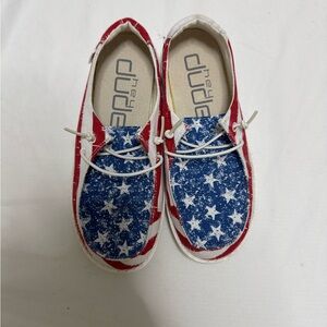 Hey Dude Kids' Red and Blue Star Shoes - Youth Size 3